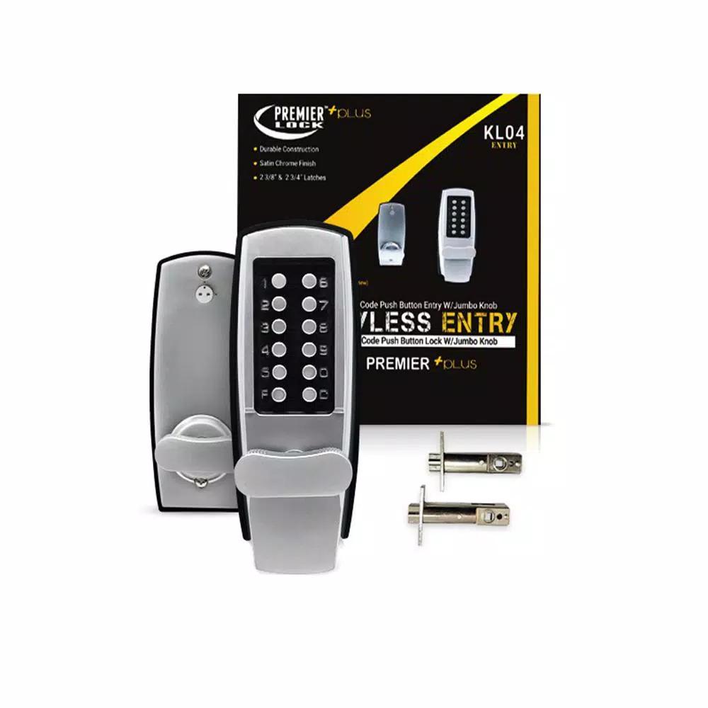 Premier Lock Grip Tight Tools Satin Chrome Mechanical Push-Button Keyless Entry Lock with Holdback
