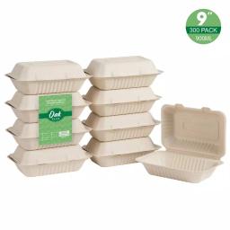 Unbranded 9 in. Natural Sugarcane Clamshell Containers, Biodegradable & Compostable (300 Pack) thumbnail 2