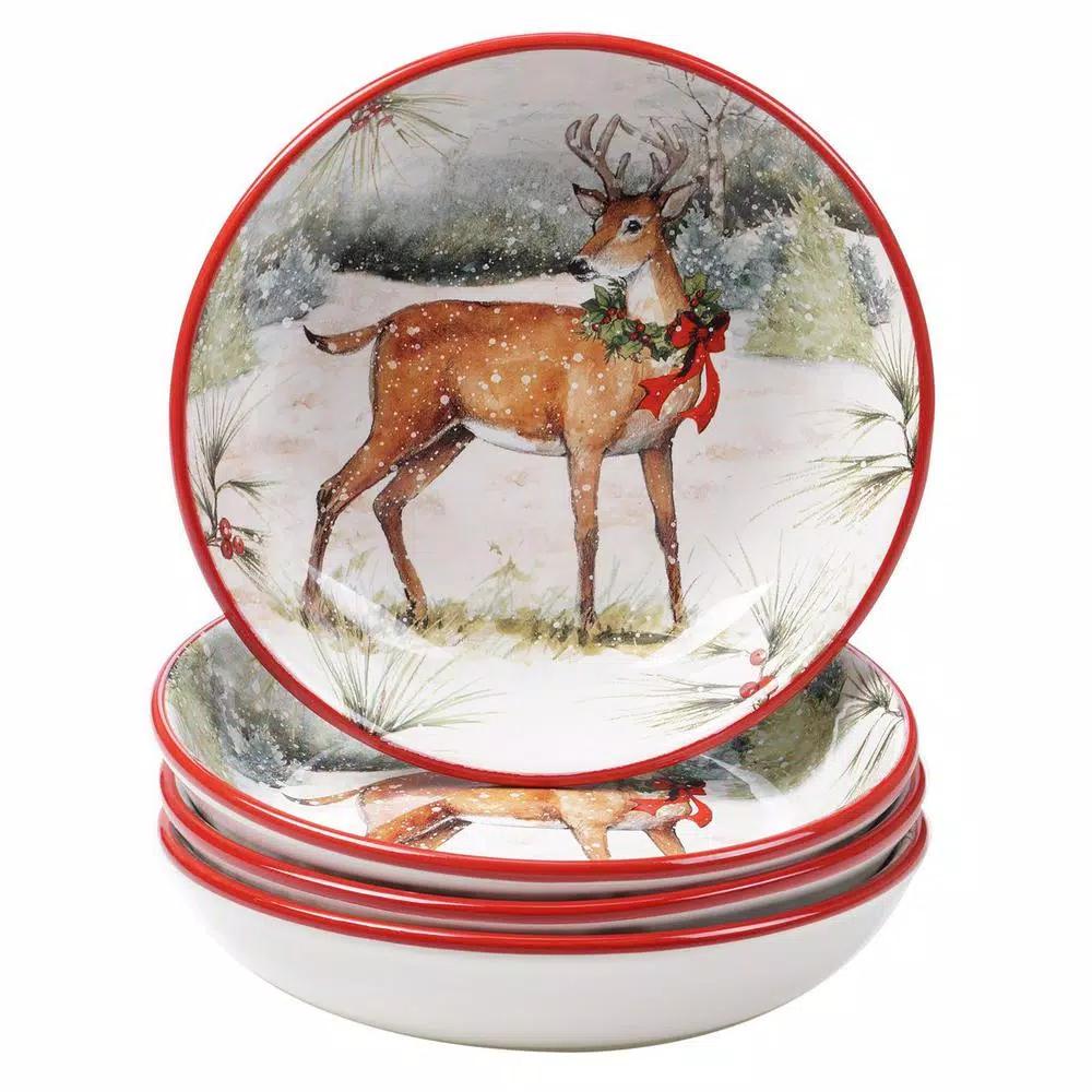 Certified International Winter Lodge Multicolored Earthenware 36 oz. Soup Bowls, Set of 4