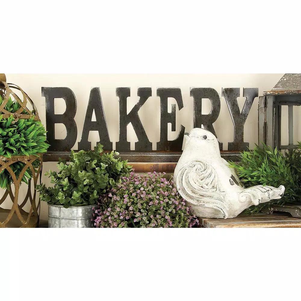 LITTON LANE Kitchen Whimsy 23 in. Bakery Wooden Table Sign with Rustic Iron Finish