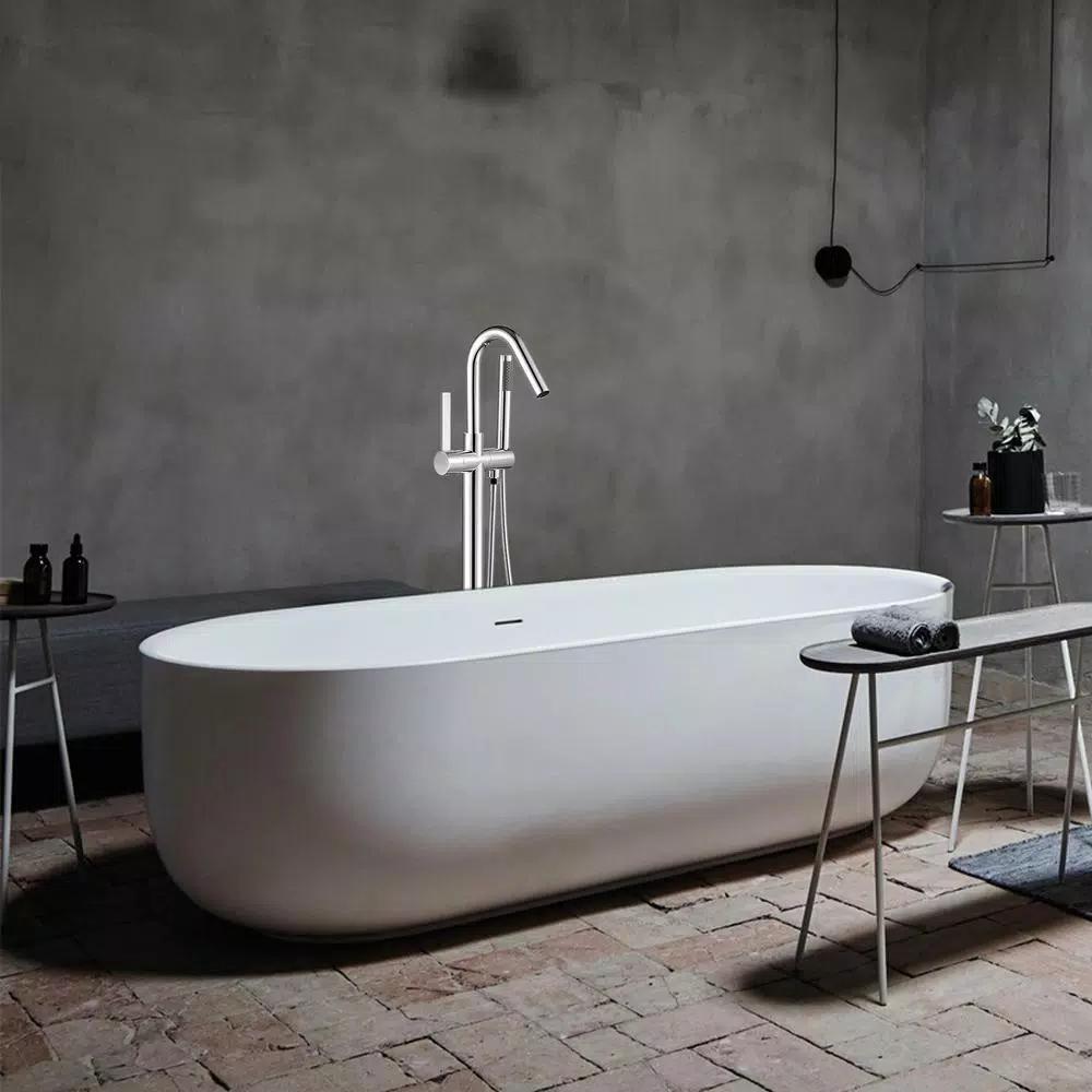 Vanity Art 40 in. Freestanding Single Handle Claw Foot Tub Faucet with Hand Shower, Polished Chrome