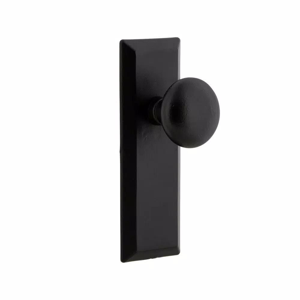 Unbranded Keep Black Iron Single Dummy Door Knob with Long Plate, Rustic Matte Black Finish