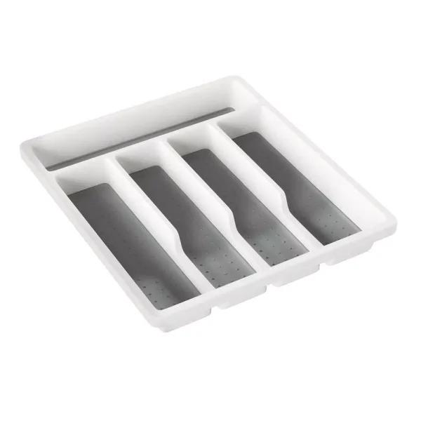 Lavish Home 5-Compartment White Silverware Drawer Organizer with Non-Slip Rubber Liner