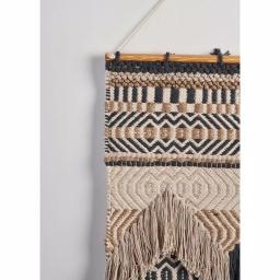 LR Home Trellis Beige and Charcoal Geometric Braided Fringed Wall Tapestry thumbnail 5