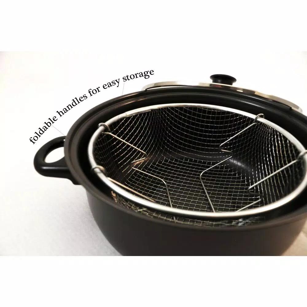 Cook Pro 4.5 Qt. Carbon Steel Deep Fryer Set with Frying Basket and Vented Glass Lid