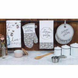 Kay Dee Lisa Audit Watercolor Floral Gray Cotton Kitchen Textile Set - 4 Piece Set thumbnail 6