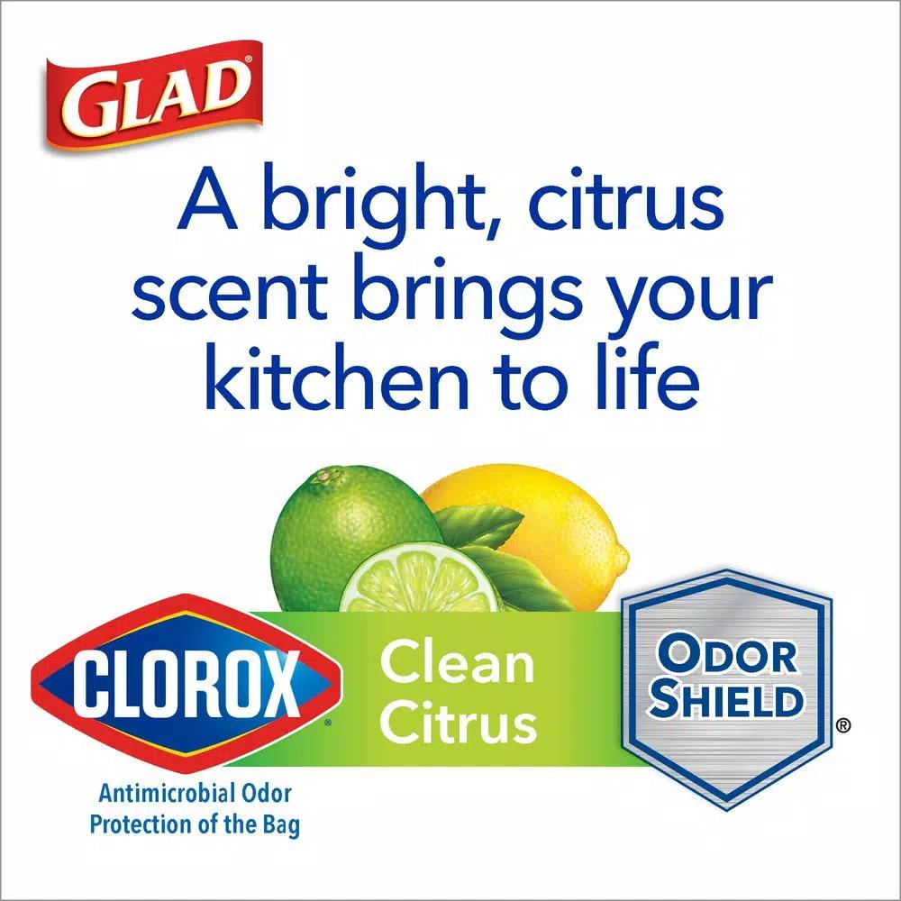 Glad ForceFlex 13 Gallon Tall Kitchen Trash Bags with Clorox Antimicrobial Protection, Clean Citrus, 40-Count
