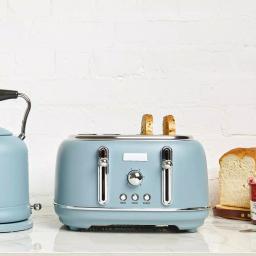 Haden Highclere 4-Slice Wide Slot Retro Toaster, Pool Blue thumbnail 2