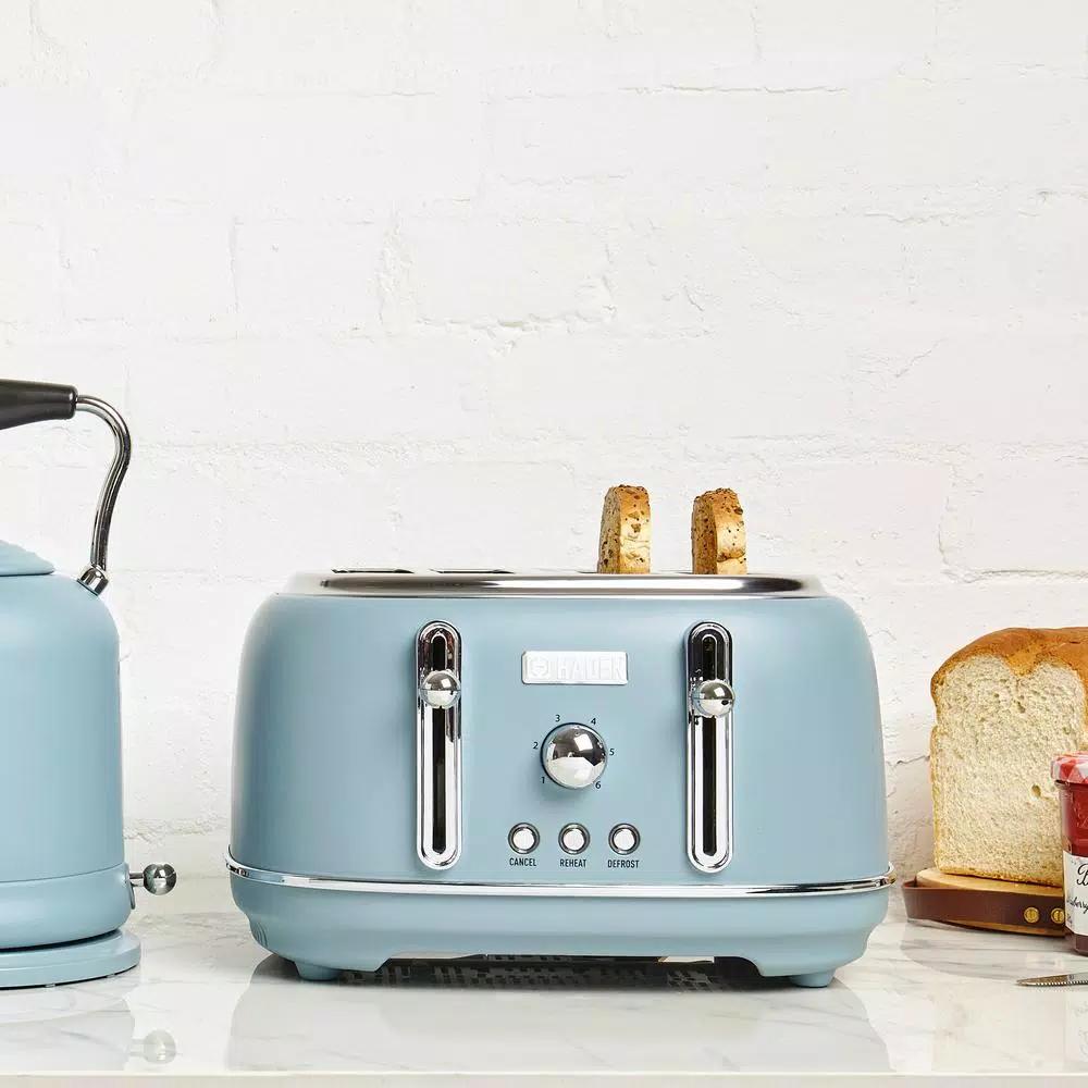 Haden Highclere 4-Slice Wide Slot Retro Toaster, Pool Blue