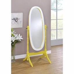 ORE International Modern Canary Yellow and White Oval Wood Tilting Cheval Standing Mirror, 59.25 in. thumbnail 2