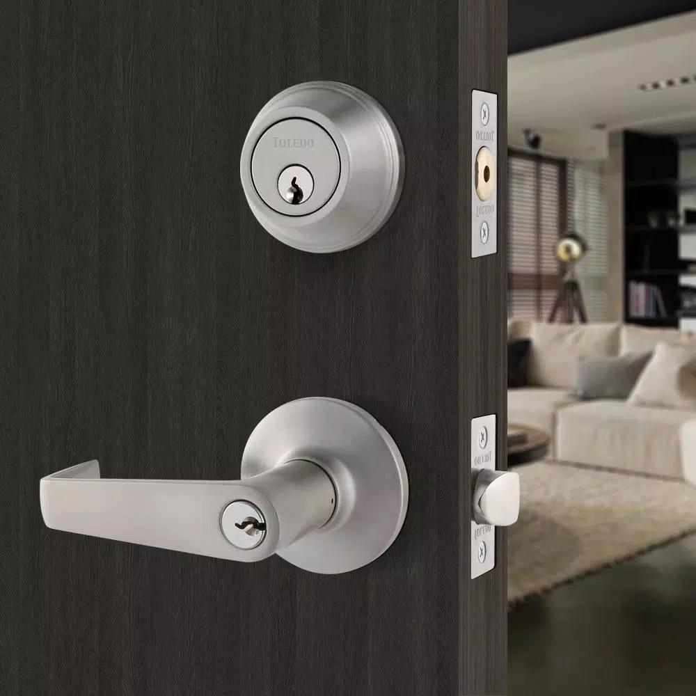 Toledo Fine Locks Segovia Single Cylinder Deadbolt and Keyed Lever Combo Set, Satin Nickel