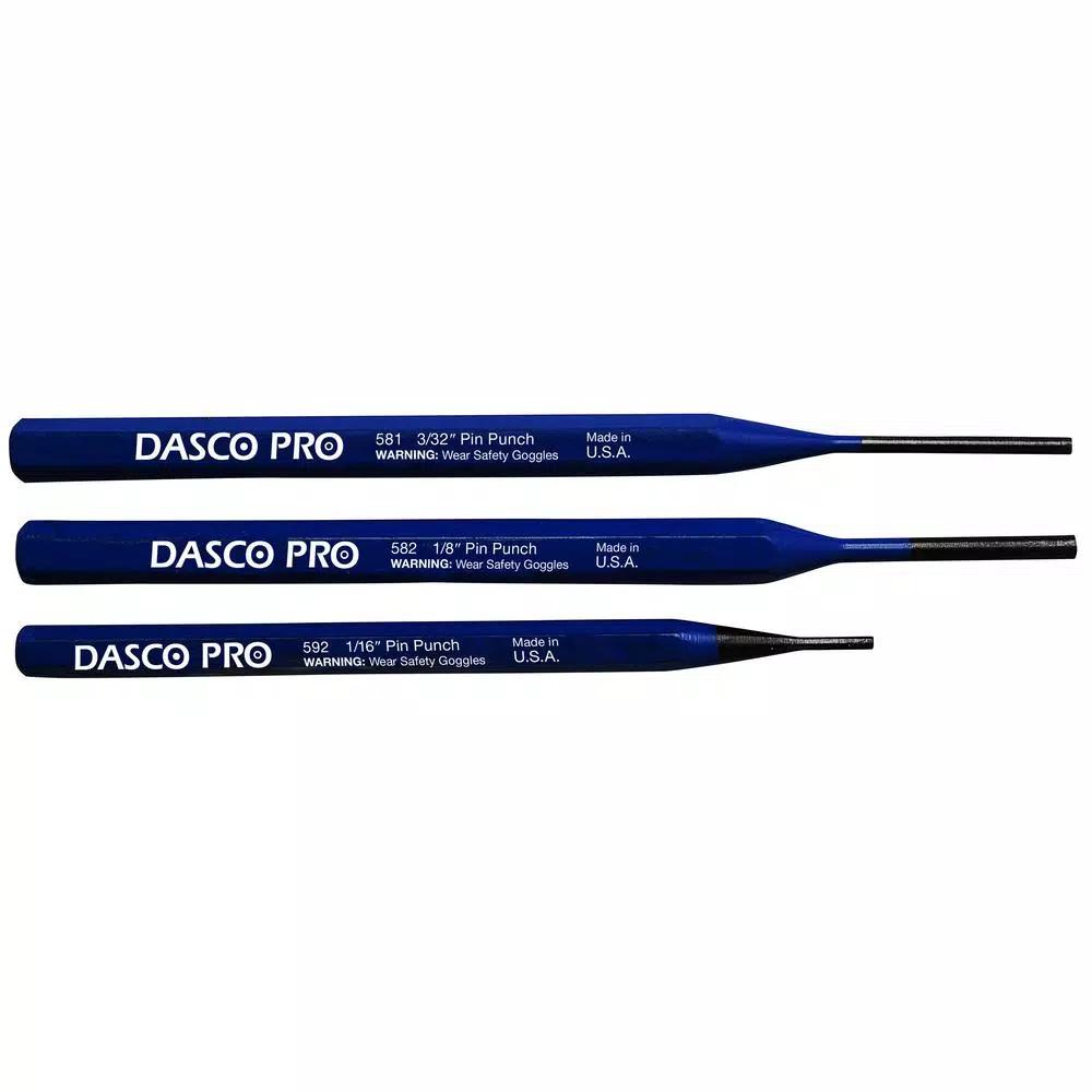 Dasco Pro 3-Piece Small Pin Punch Set, High Grade Steel, Made in USA