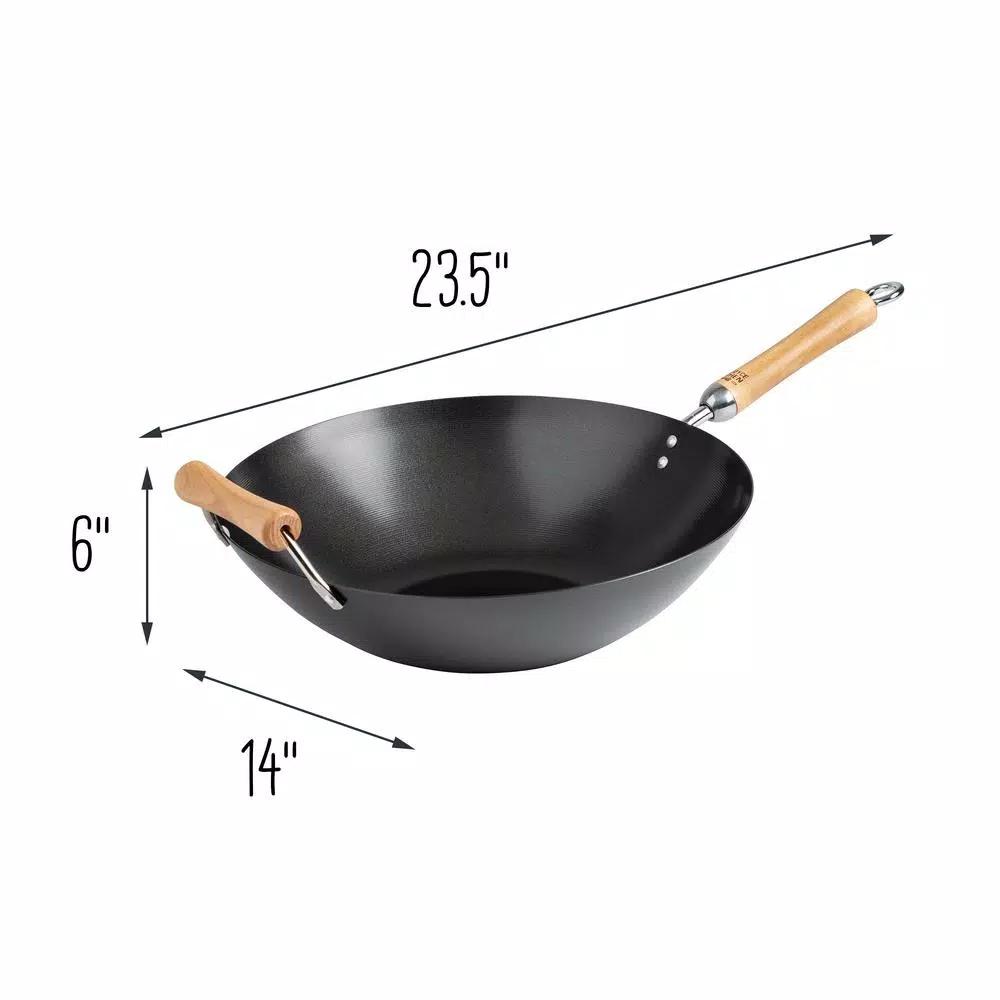 Honey-Can-Do Joyce Chen 14 in. Carbon Steel Non-Stick Wok with Birchwood Handle