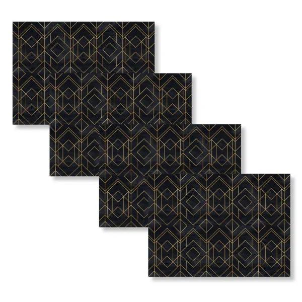 Unbranded MHF Home Mid-Century Modern Diamond Geometric Placemat Set, Black and Gold, 4-Pack