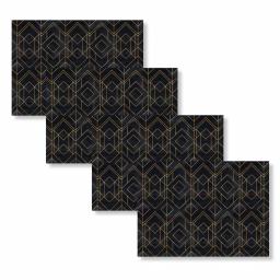Unbranded MHF Home Mid-Century Modern Diamond Geometric Placemat Set, Black and Gold, 4-Pack thumbnail 1
