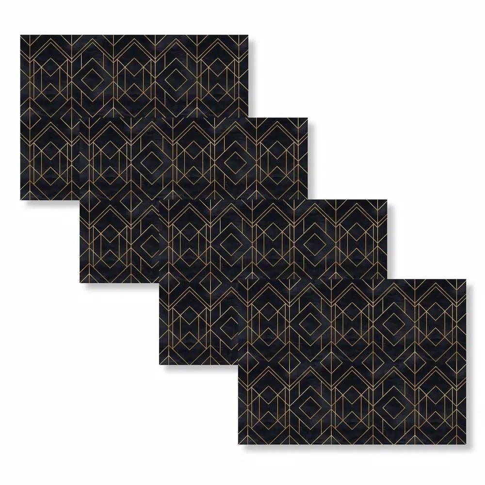 Unbranded MHF Home Mid-Century Modern Diamond Geometric Placemat Set, Black and Gold, 4-Pack