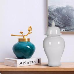 Benjara Large Decorative White Porcelain Ginger Jar with Lid thumbnail 6