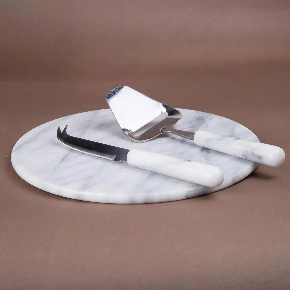 Creative Home Stainless Steel Cheese Slicer and Knife Set with Natural White Marble Handles (2-Piece)