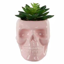 Flora Bunda Pink Ceramic Sugar Skull Succulent Planter with Artificial Plant, 4.5 x 3.5 in. thumbnail 1