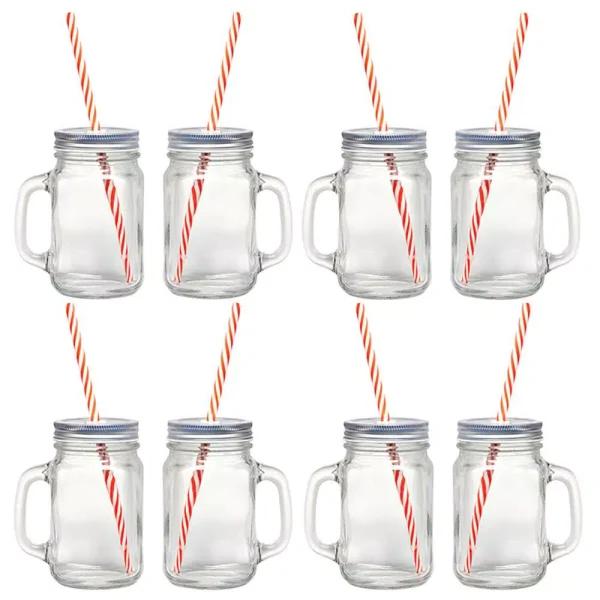 Starfrit Gourmet By Starfrit 12-Piece Glass Mason Jar Mug Set with Lids and Reusable Straws, 16 oz.