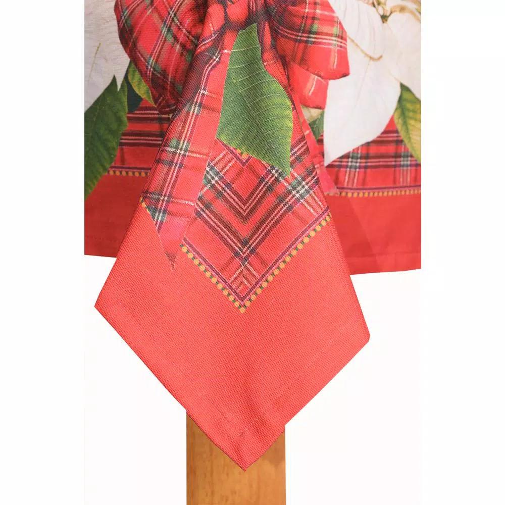 Lintex Poinsettia Tartan Christmas Tablecloth, 60 x 84 in., Red and White Cotton Blend
