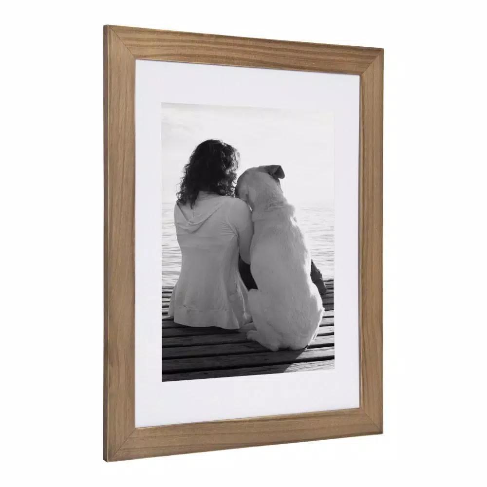 DesignOvation Museum Rustic Brown Wood Picture Frame Set, 14 x 18 in. Matted to 11 x 14 in. (Set of 2)