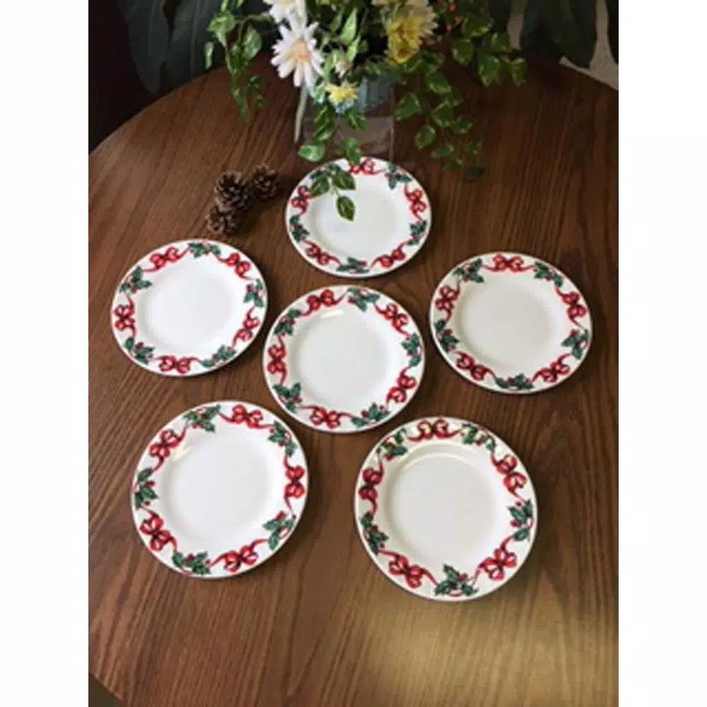 Unbranded Roy Kirkham X'mas Ribbon Tea Plate Set of 6 - Fine Bone China, Made in England