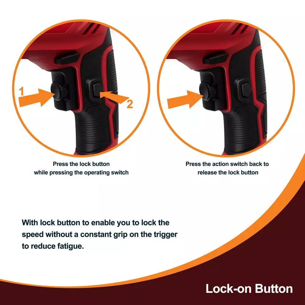 Boyel Living 5 Amp Corded 3/8 in. Power Drill Driver, Reversible with Lock-On Button, Red