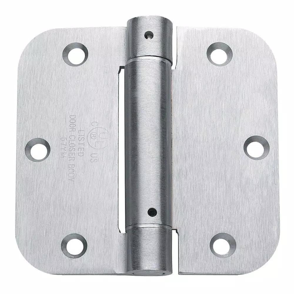 Global Door Controls 3.5 in. x 3.5 in. Brushed Chrome Steel Spring Hinge, 5/8 in. Radius (Set of 2)