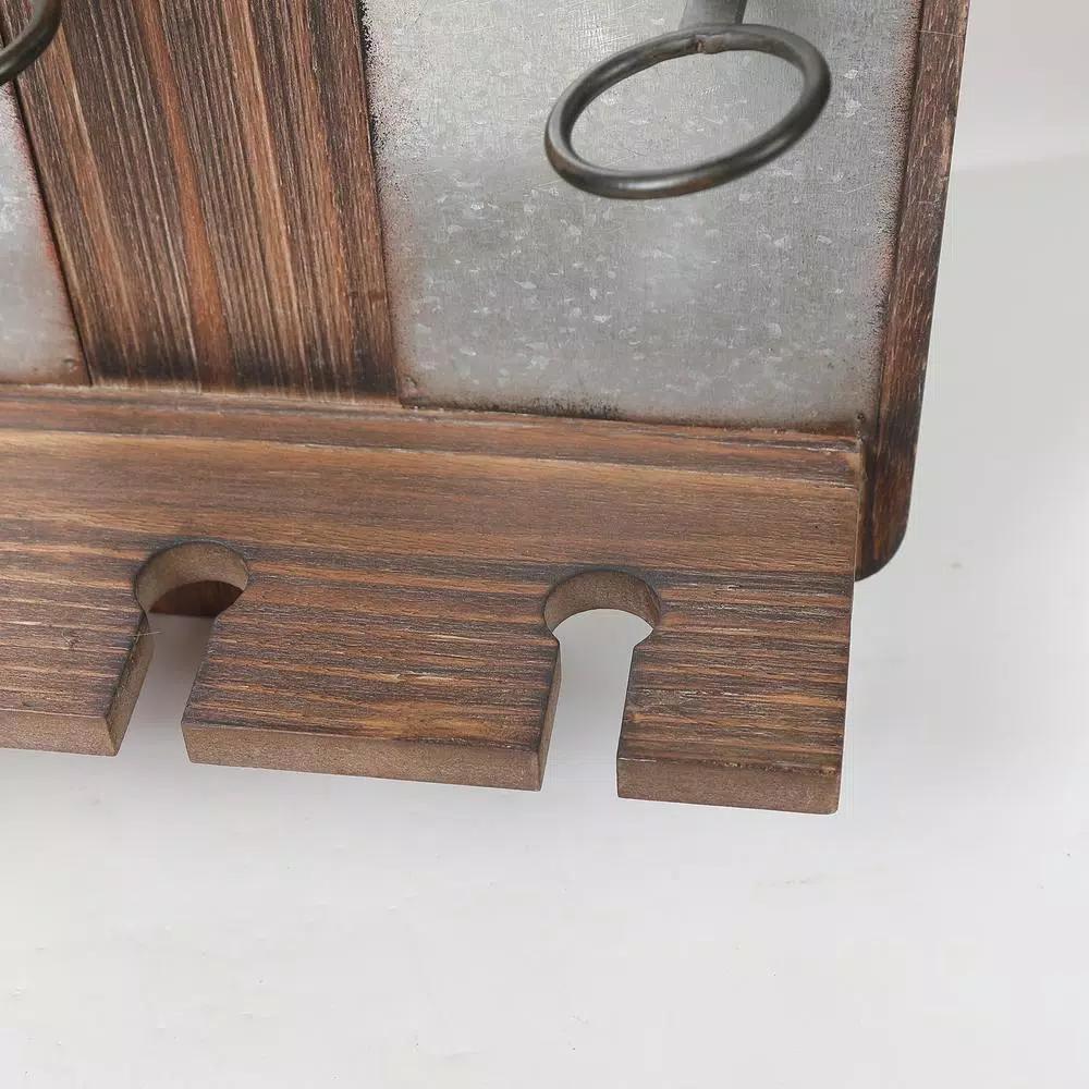 Luxen Home Rustic Wood & Metal Wall Mounted Wine Rack - Holds 3 Bottles & 4 Glasses