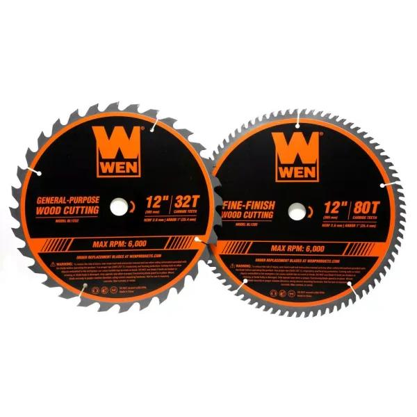WEN 12 in. Carbide-Tipped Woodworking Saw Blade Set, 32-Tooth & 80-Tooth (2-Pack)