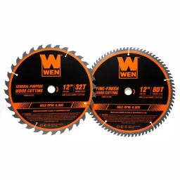 WEN 12 in. Carbide-Tipped Woodworking Saw Blade Set, 32-Tooth & 80-Tooth (2-Pack) thumbnail 1