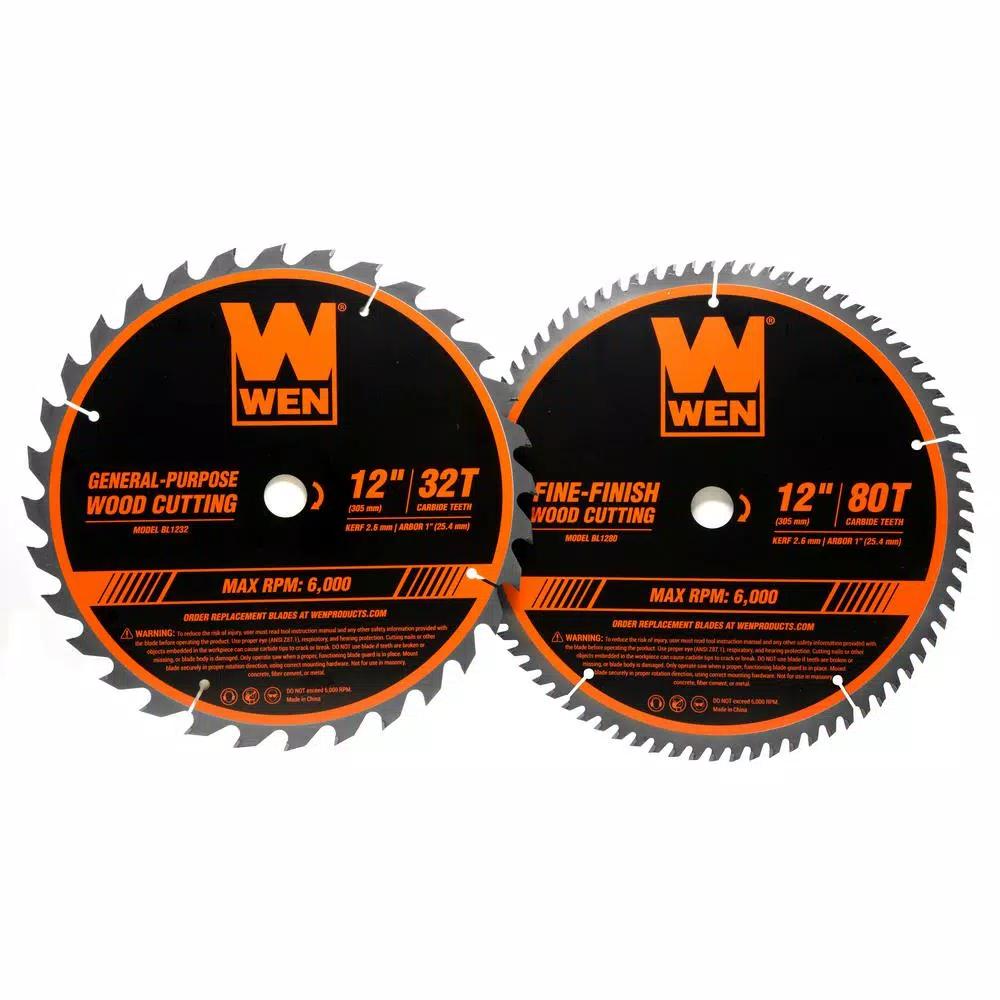 WEN 12 in. Carbide-Tipped Woodworking Saw Blade Set, 32-Tooth & 80-Tooth (2-Pack)