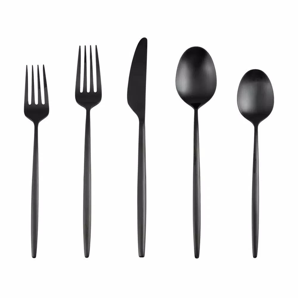 Cambridge Silversmiths Gaze Black Satin 20-Piece Flatware Set, Service for 4