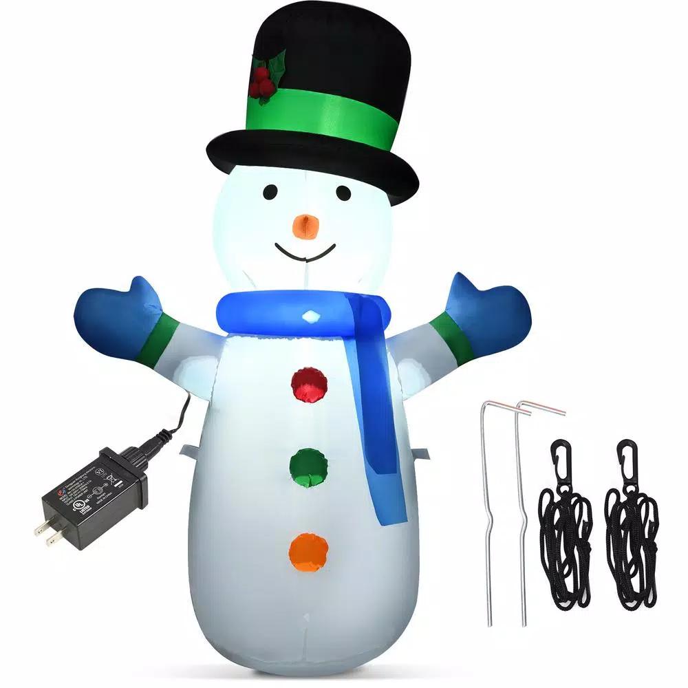 Costway 4 ft. Inflatable Christmas Snowman with LED Lights, Weather Resistant Indoor/Outdoor Holiday Decor