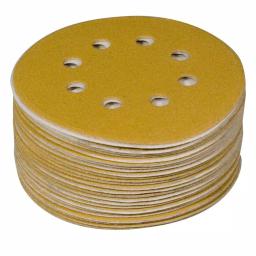 POWERTEC 5 in. Gold Aluminum Oxide Hook and Loop 8-Hole Sanding Disc Assortment, 100-Pack thumbnail 1