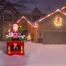 Fraser Hill Farm 6.5 ft. Pre-Lit Elf Sitting on Fireplace Christmas Inflatable thumbnail 3
