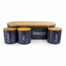MegaChef 4-Piece Metal Bread Basket and Canister Set with Bamboo Lids, Gray thumbnail 3