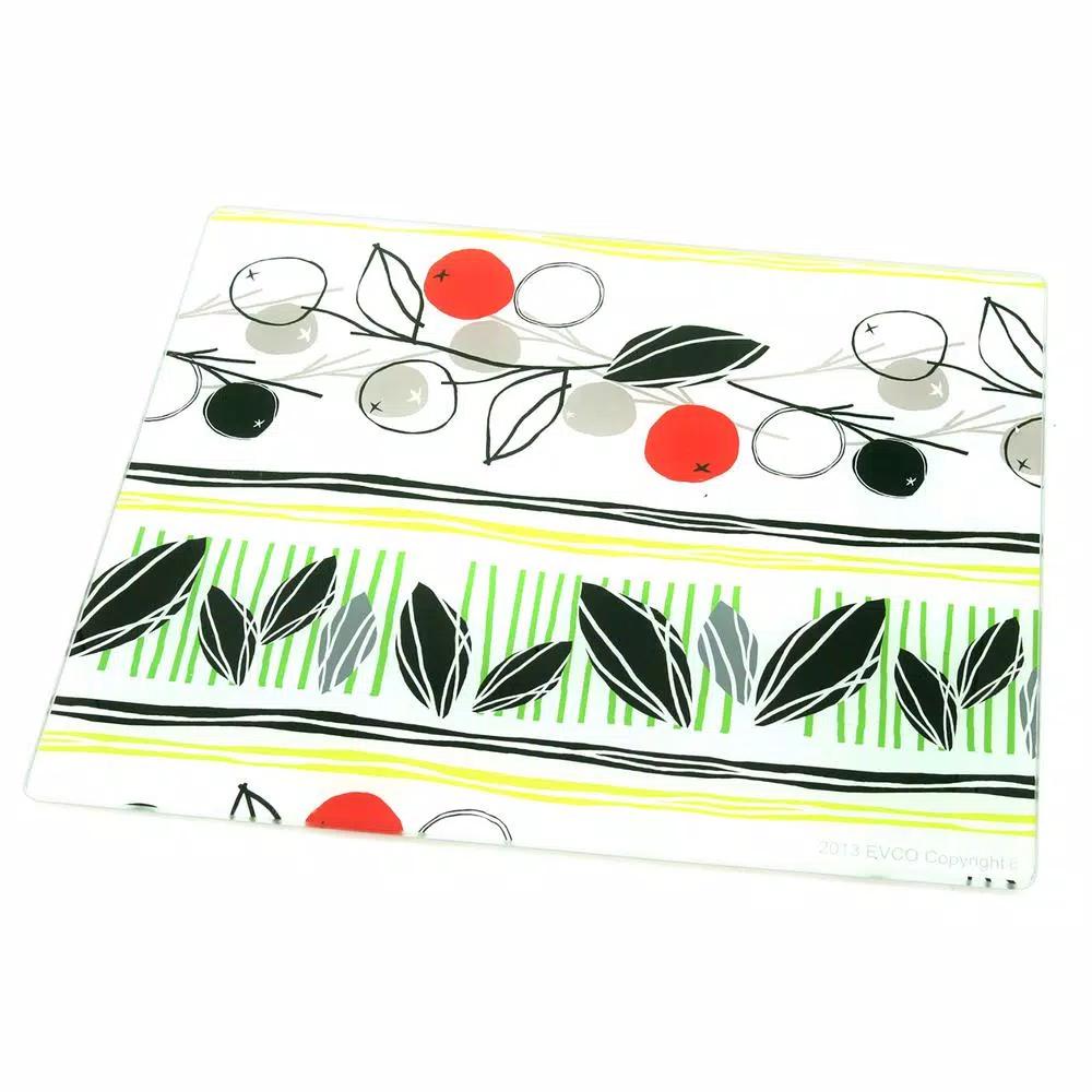 Creative Home Tempered Glass Cutting and Serving Board with Flower Pattern, 11.75 x 15 in.
