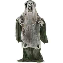 Haunted Hill Farm 5 ft. Animatronic Moaning Skeleton Halloween Prop with Green Cloak thumbnail 1