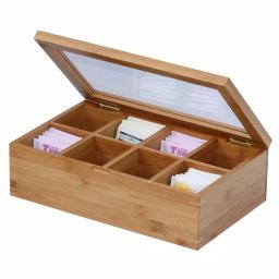 Oceanstar 8-Compartment Bamboo Tea Box with Hinged Acrylic Lid thumbnail 1