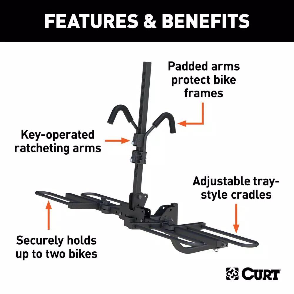 CURT 2-Bike Tray-Style Hitch-Mounted Bike Rack, 1-1/4" or 2" Receiver