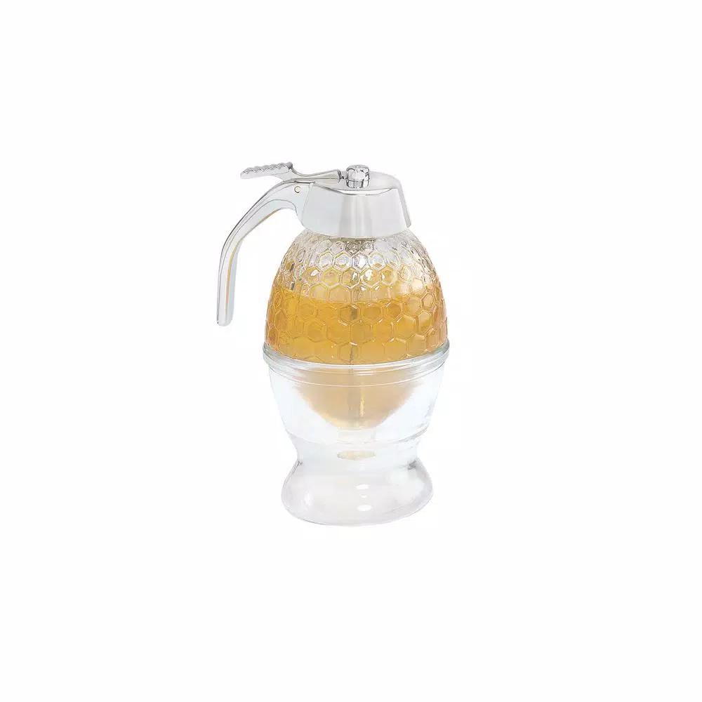 Fox Run Clear Glass Honey and Syrup Dispenser with Thumb Lever