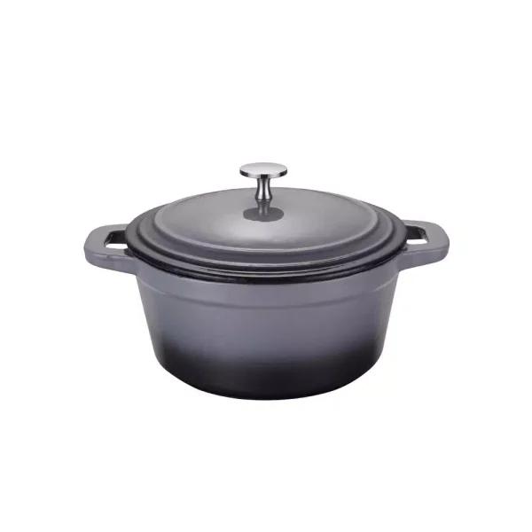 AMERCOOK LA PLURIEL 3 qt. Round Enameled Cast Iron Casserole Dish with Lid, Gray