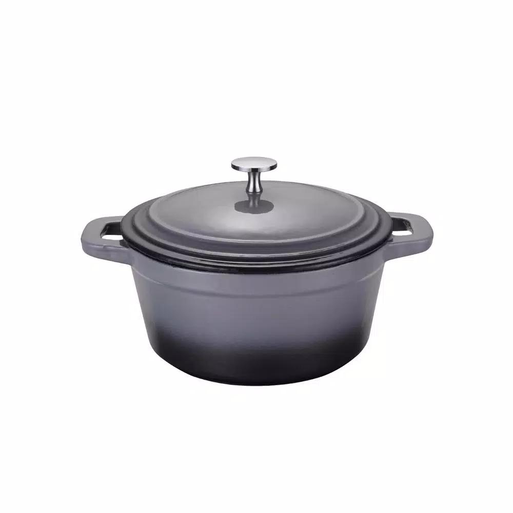 AMERCOOK LA PLURIEL 3 qt. Round Enameled Cast Iron Casserole Dish with Lid, Gray