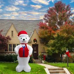 Fraser Hill Farm 8 ft. Pre-Lit Plush Polar Bear Christmas Inflatable Decoration thumbnail 4