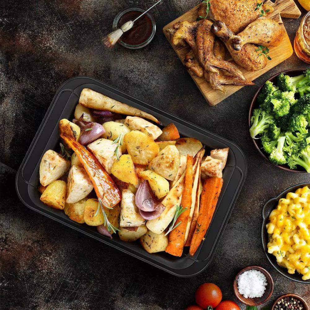Classic Cuisine Nonstick Carbon Steel Roasting Pan Set with Removable Wire Rack, 2-Piece