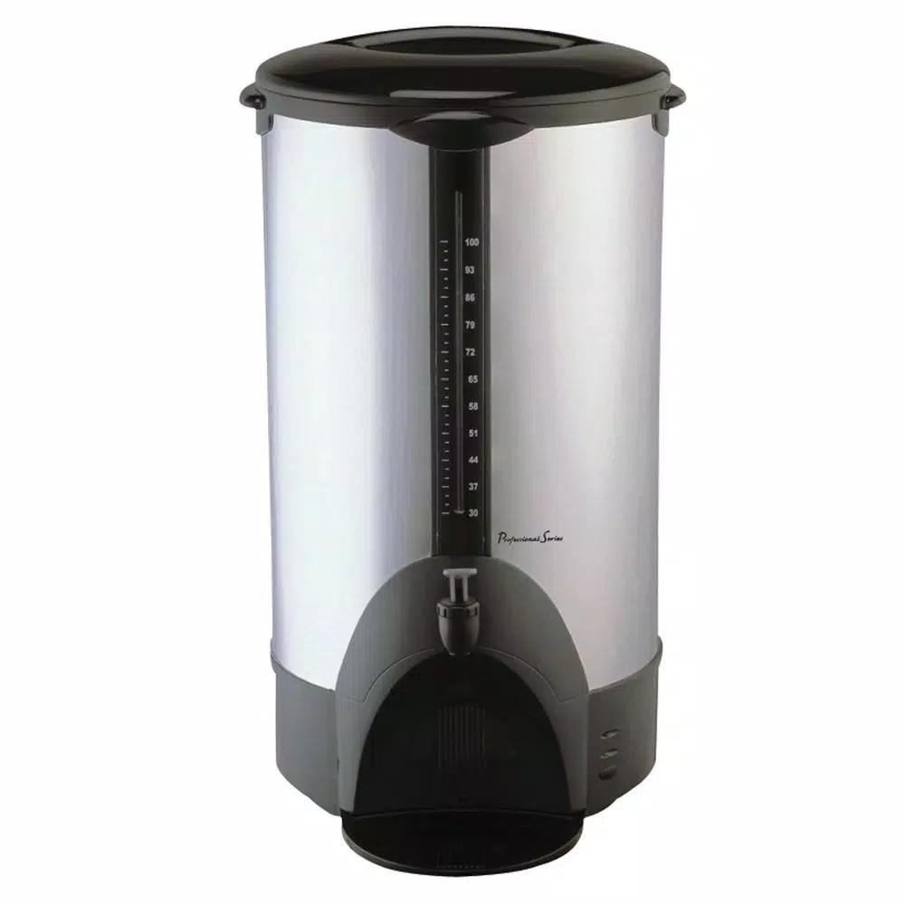Professional Series 100-Cup Stainless Steel Coffee Urn, 1500W Double Wall Insulated Coffee Maker