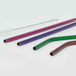 ExcelSteel 10 Pc Reusable Powder Coated Stainless Steel Straw Set with Cleaning Brushes - Colorful Multi-Color thumbnail 2