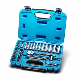 Capri Tools 3/8 in. Drive 12-Point SAE Socket Set with Ratchet, Extensions and Adapters, 27-Piece thumbnail 1
